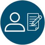 Icon of figure and paperwork