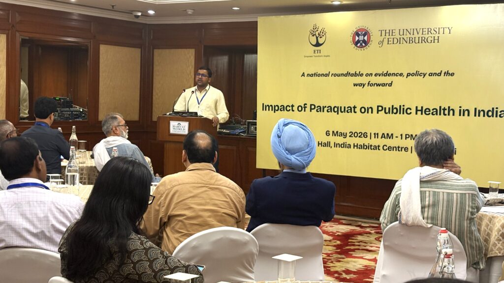 CPSP Project and Policy Officer Bhawesh Jha speaking at a national roundtable on the 'Impact of Paraquat on Public Health in India'