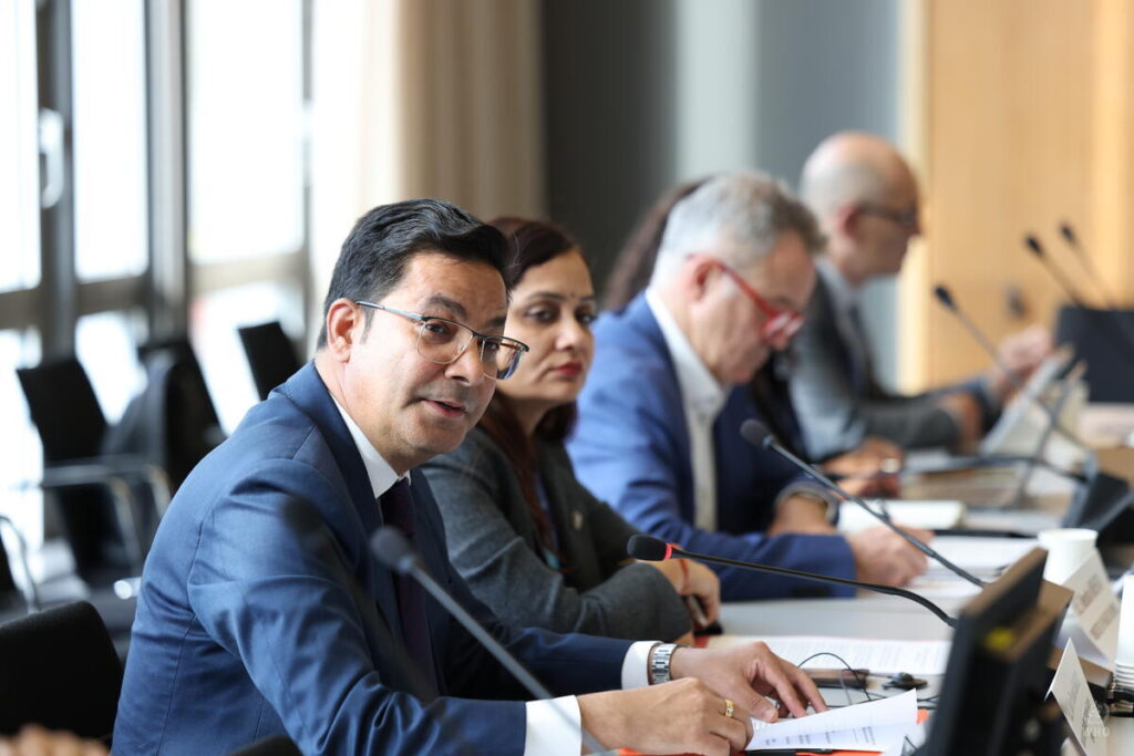 Mr. Ram Prasad Subedi, Ambassador and Permanent Representative of Nepal, chairing a side event entitled "Global Pursuit of Suicide Prevention: Turning Evidence into Action," during the79th World Health Assembly in Geneva, Switzerland, on 18 May 2026.