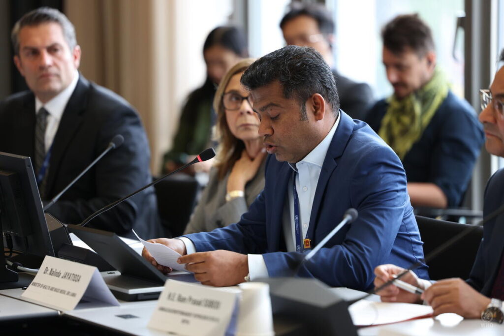 Sri Lanka's Minister of Health and Mass Media speaks at a side event entitled "Global Pursuit of Suicide Prevention: Turning Evidence into Action," during the79th World Health Assembly in Geneva, Switzerland, on 18 May 2026.